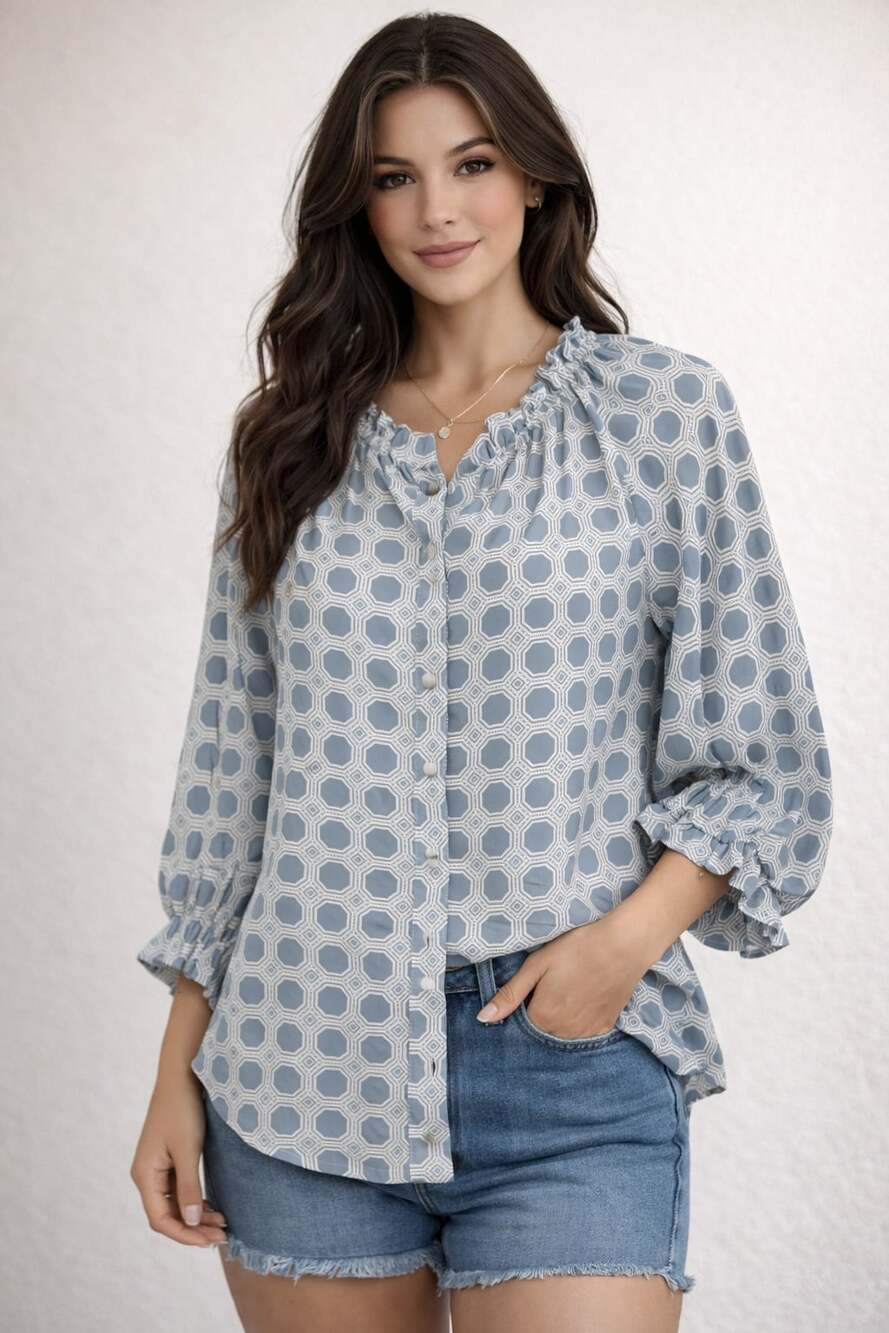 Ruby Rd. Women's Tile Patchwork Silky Pleated Top… - image 1